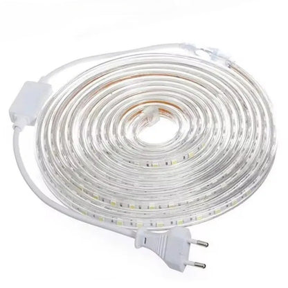 Fita de LED SMD5050 220V à Prova d'Água (1M/2M/5M/10M/20M) - Lâmpada de Corda Branco/Branco Quente/Vermelho/Verde/Azul com Plugue EU para Jardim