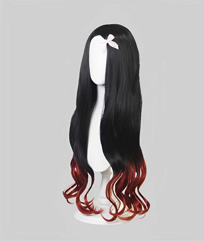 Nezuko Cosplay Wig Cosplay Curly Black Orange Gradient Wig Cosplay Heat Resistant Synthetic Wigs