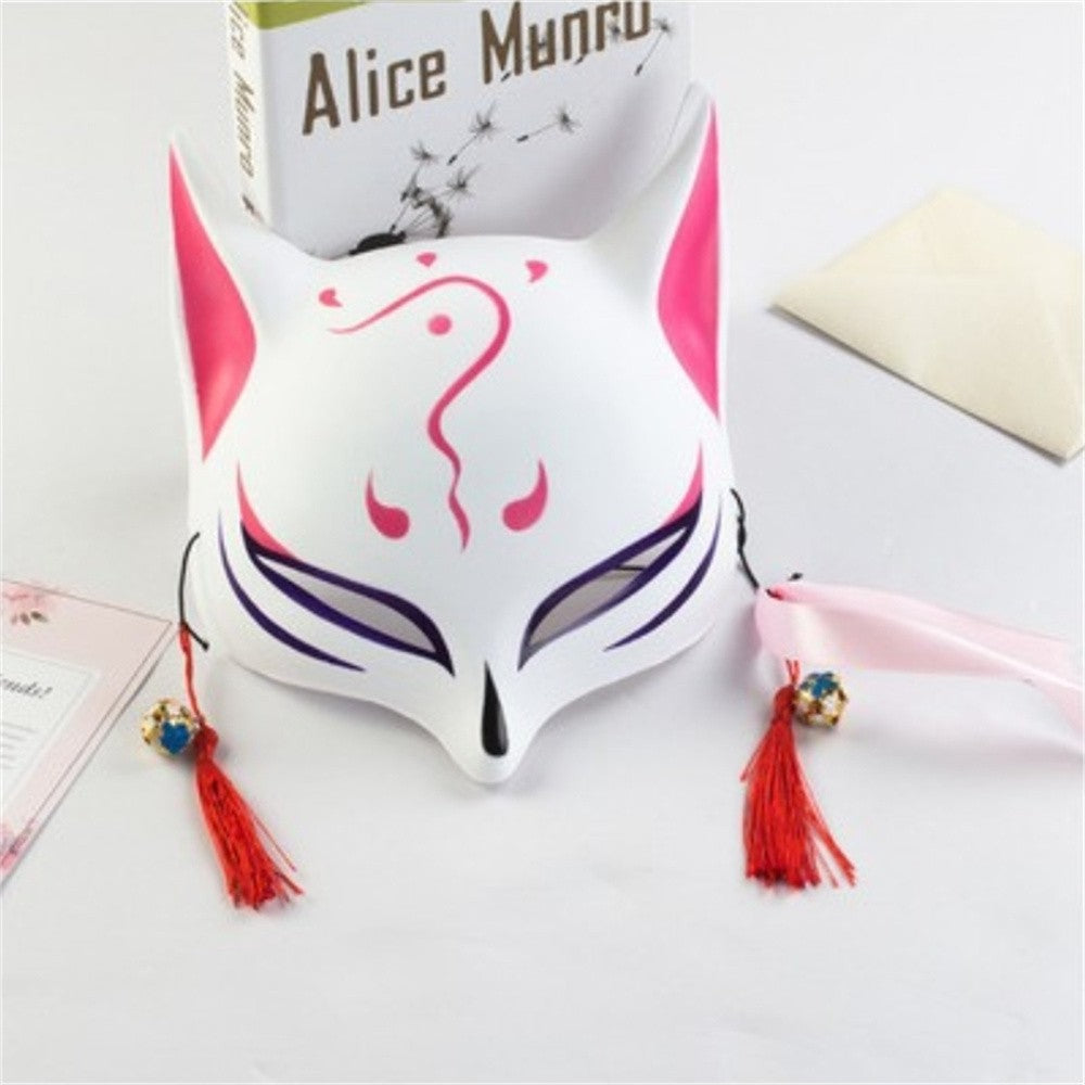 New Fashion Anime Fox Mask Hand-Painted Half Face Cat Mask With Tassels Bell Halloween Masquerade Party Festival Cosplay Gift
