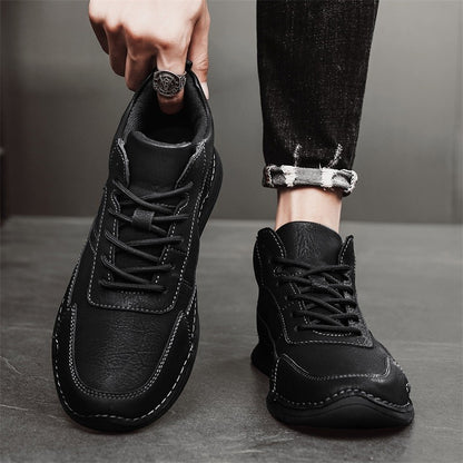 Handmade Mens Low Top Sneakers Classic Mens Leather High Top Shoes Fashion Outdoor Motorcycle Boots Lace Up Non-Slip Ankle Boots