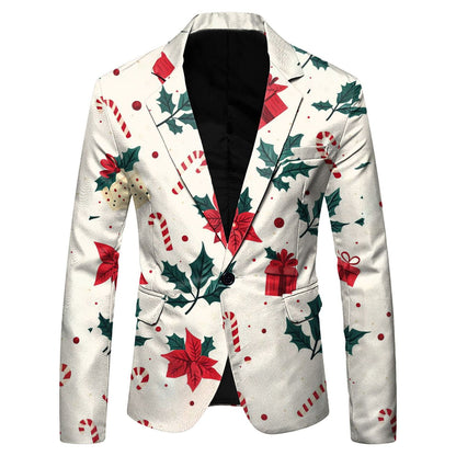 Christmas Mens Suit Jackets Fashion Fitness Casual Button New Year Party Dress Suits For Men Vintage Xmas Costume Casual Coats