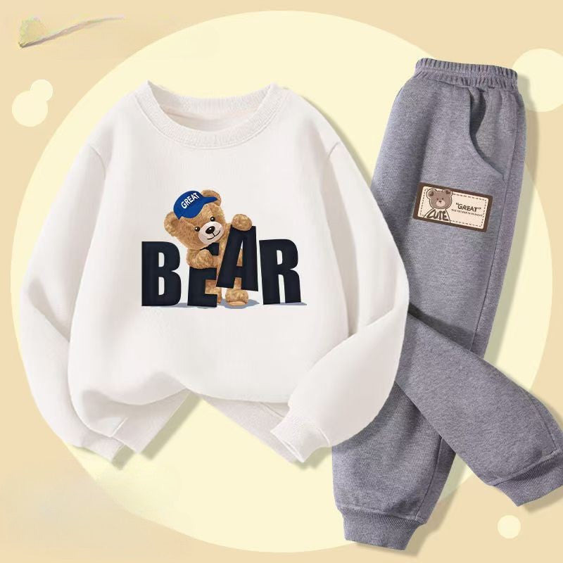 Autumn Baby Girls Clothes Set Children Boy Cartoon Bear Letter Printed Pullover Sweatshirts And Pants 2pcs Suit  Kid Tracksuits