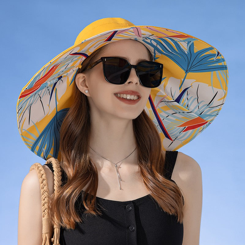 Xinbaoguan 100%poliéster8240Chapéu de pescador de aba dupla alargada NOVO transfronteiriço feminino Chapéu de sol de verão Chapéu de sol fashion