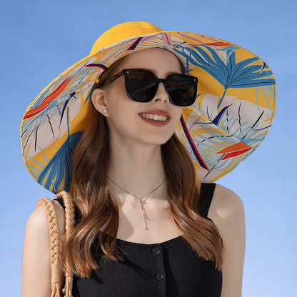 Xinbaoguan 100%poliéster8240Chapéu de pescador de aba dupla alargada NOVO transfronteiriço feminino Chapéu de sol de verão Chapéu de sol fashion