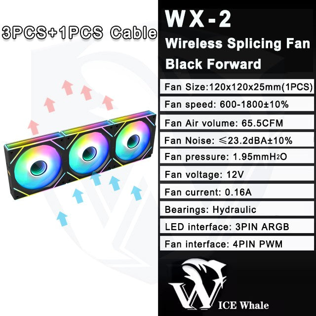 ICE Whale WX-2 Wire-Splicing PC Case Cooling Fan ARGB Mirror Cycle Light Effect 600-1800RPM PWM Water Cooling 360mm Cooler Fan