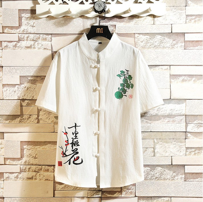 2023 New Chinese Style Shirt Mens Tops Tang Suit Linen 3/4 Sleeve  Traditional Kung Fu China Type Hanfu Shirt Plus Size 4Xl 5Xl
