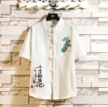 2023 New Chinese Style Shirt Mens Tops Tang Suit Linen 3/4 Sleeve  Traditional Kung Fu China Type Hanfu Shirt Plus Size 4Xl 5Xl