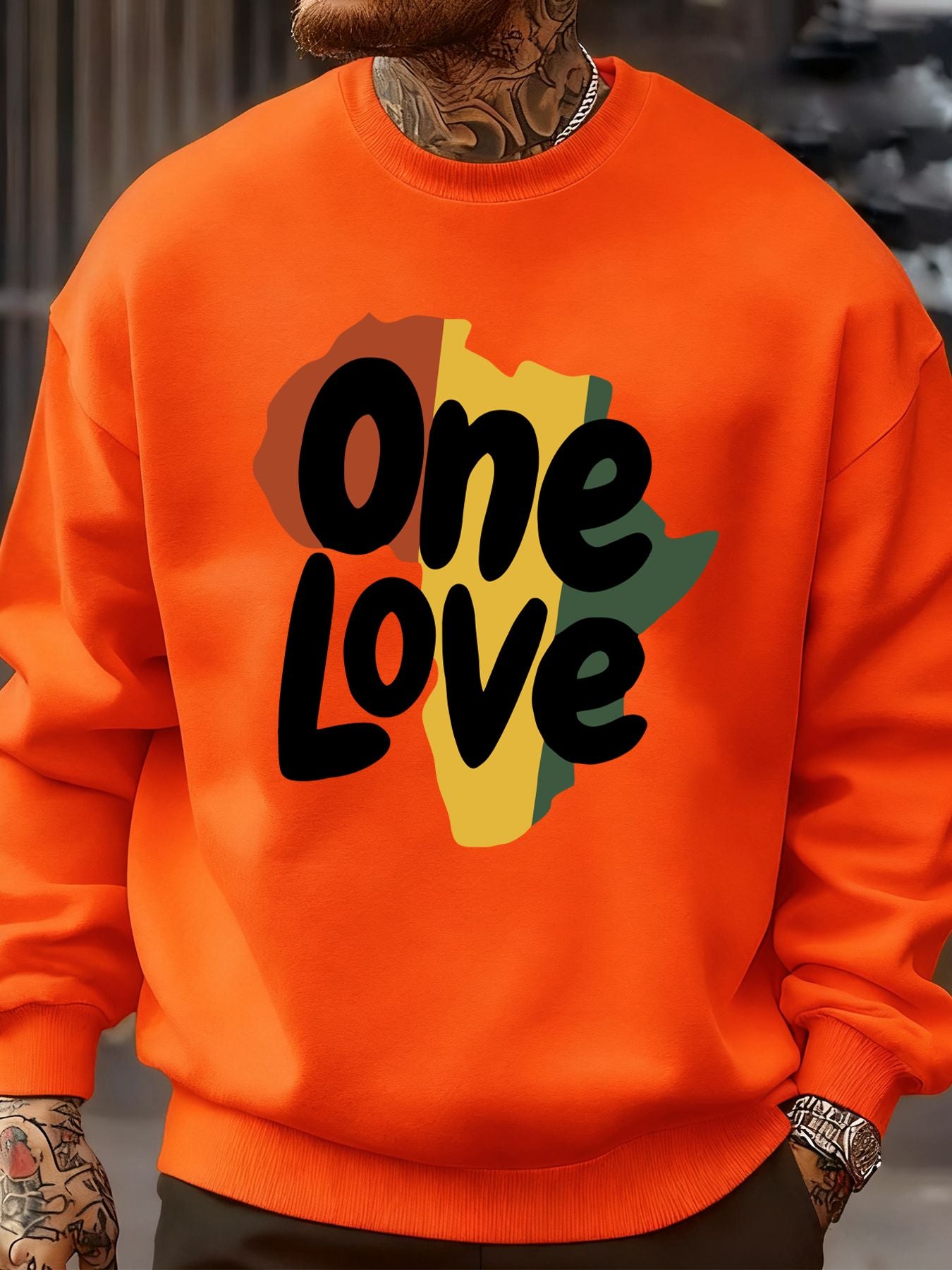 One Love African Continent Prints Sweatshirt Men Crewneck Clothes Autumn Fleece Pullover Oversized Multicolor Streetwear Unisex