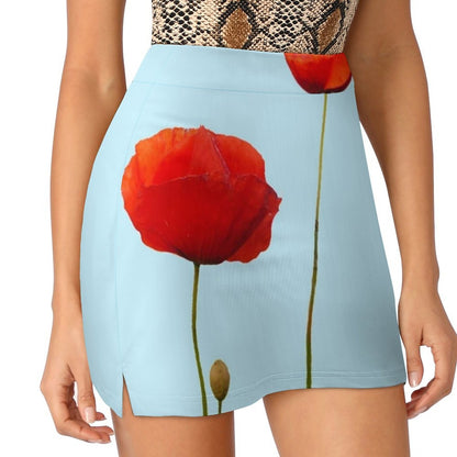 Poppy Women's skirt Sport Skort Skirt With Pocket Fashion Korean Style Skirt 4Xl Skirts Amapola Poppy Red Rojo Flor Flowers