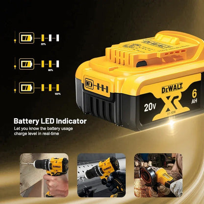 Bateria Dewalt 20V 100% Genuína, Bateria Recarregável de Íon de Lítio 2AH 5AH 6AH, Bateria de Substituição para Ferramentas Elétricas Dewalt DCB200