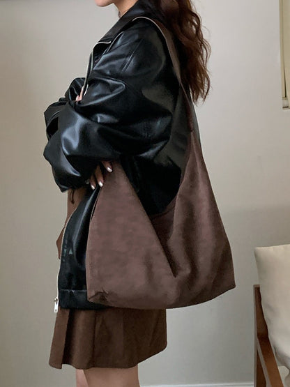 Scrub Leather female Shoulder bags winter new Ladies handbag Large capacity Brand design women big totes bolsa brown