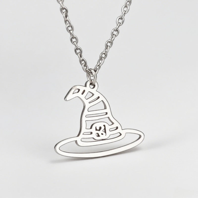 Stainless Steel Necklaces Witch Hat Pendant Necklace For Women Magical Witch Craft Cap Charm Necklace Halloween Jewelry Gifts