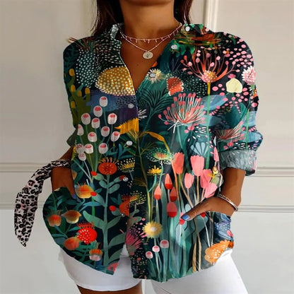 2025 New Retro Floral Art Print Casual Linen Shirt Fashionable Pretty Shirt Fast Shipping