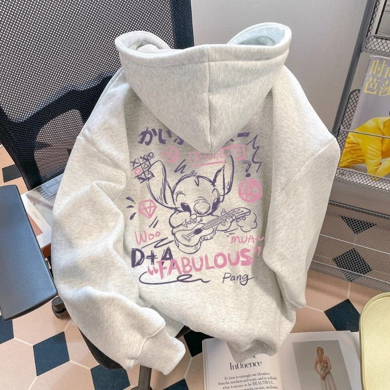 Série Fofa de Desenhos Animados do Stitch Moda Suéter Kawaii Disney Periférico Outono Nova Tendência Jaqueta de Moletom Oversize Presente para Amigos
