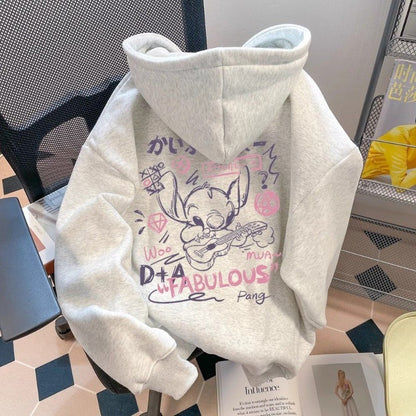 Série Fofa de Desenhos Animados do Stitch Moda Suéter Kawaii Disney Periférico Outono Nova Tendência Jaqueta de Moletom Oversize Presente para Amigos