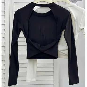 Yoga Long Sleeved Women's Fixed Chest Cushion Sexy Backless Short Sports T-shirt With Waist Cinching And Slimming Fitness Vest