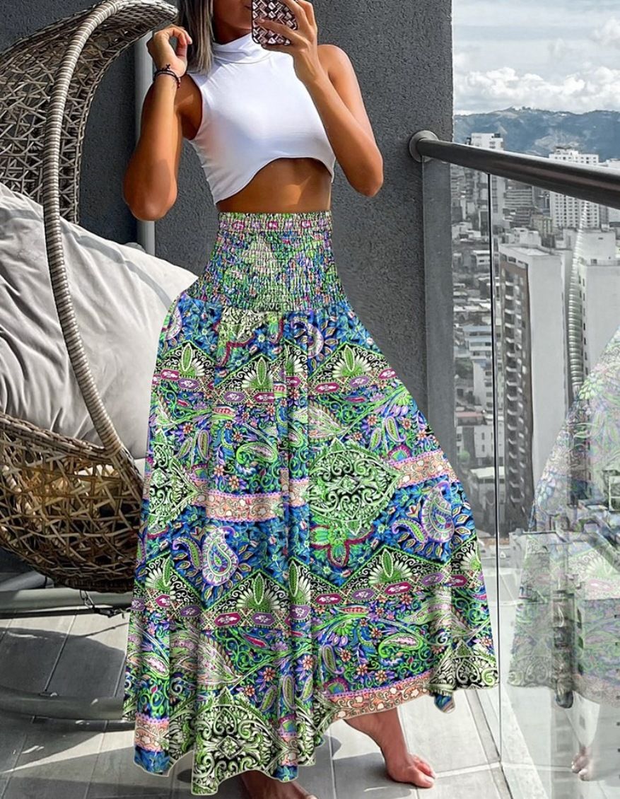 Plus Size European and American Cross-border Summer New Fashion Print High Waist Slim Skirt