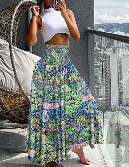 Plus Size European and American Cross-border Summer New Fashion Print High Waist Slim Skirt