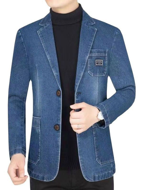 New 2025 Men's Spring Autumn Denim Suit Jacket Suit Collar Jeans Jacket High-end Coat Trend Single West Men Casual  Men Clothing