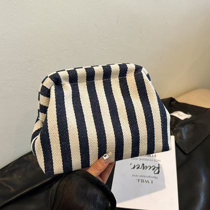 Summer Beach Clutch Bag for Women Striped Ruched Cloud Purse Colorblock Evening Handbag Hobo Bag for Travel Party Prom