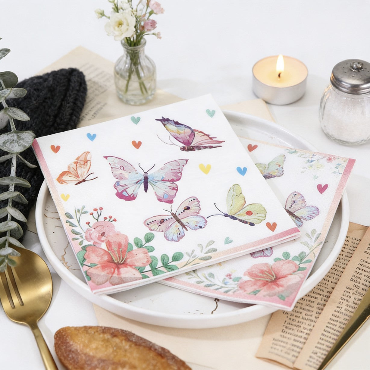 20 colored printed butterfly napkins per pack, disposable napkins for hotel parties, wedding anniversaries