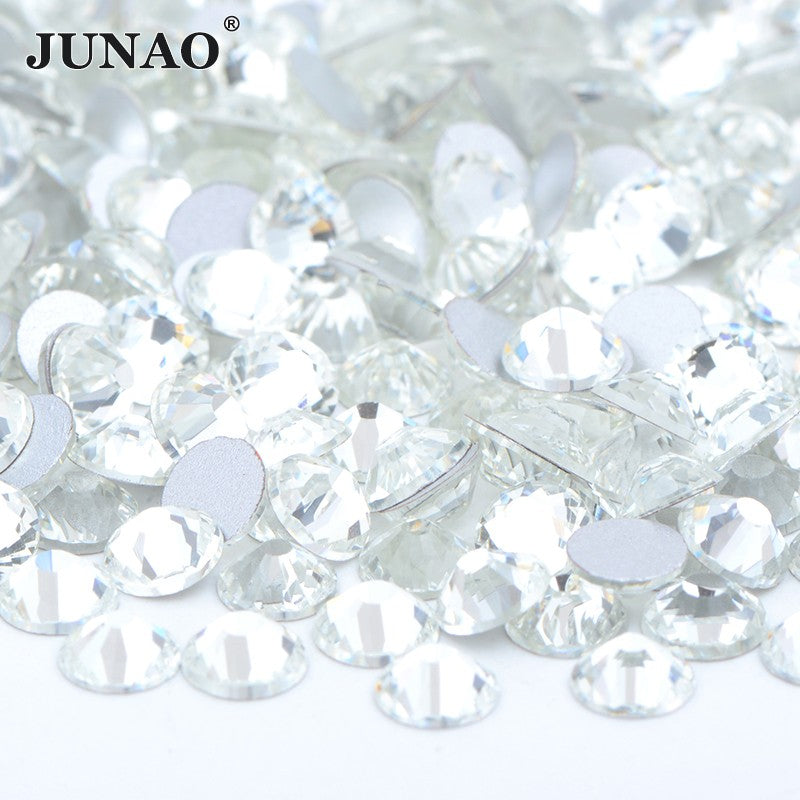 JUNAO Wholesale SS6 SS10 SS12 SS16 SS20 SS30 Flatback Glass Rhinestones Clear Cr
