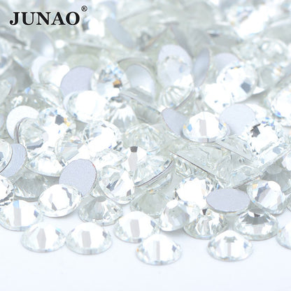 JUNAO Wholesale SS6 SS10 SS12 SS16 SS20 SS30 Flatback Glass Rhinestones Clear Cr