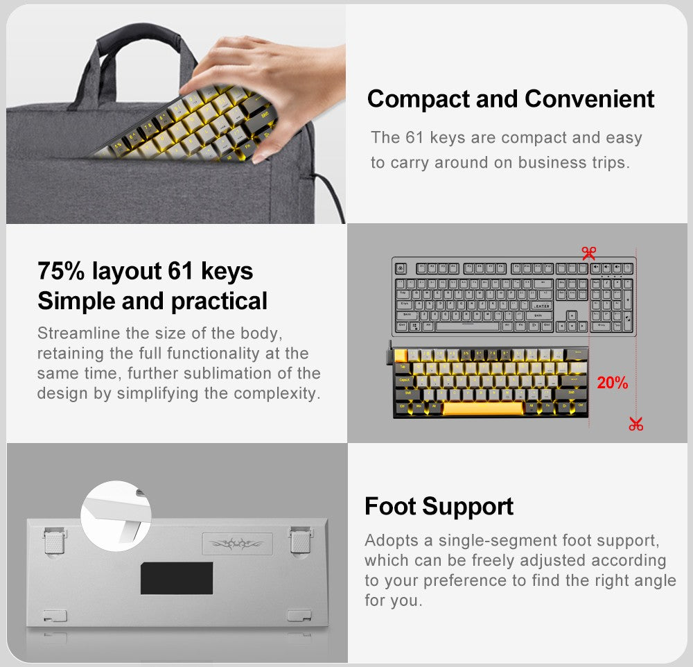 E-YOOSO Z11 Teclado Mecânico para Jogos USB com Fio Red Switch 61 Teclas Gamer Russo Português Brasileiro para Computador PC Laptop