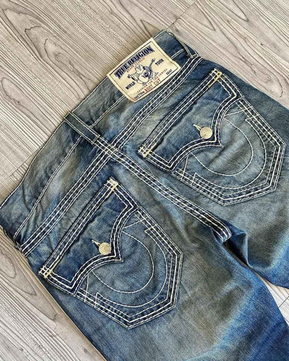 90s Classic Jeans Straight Low Waist Pants Y2K Embroidery Figure Fashion Casual Blue Jeans High Street Hip Hop Couples Wear Case