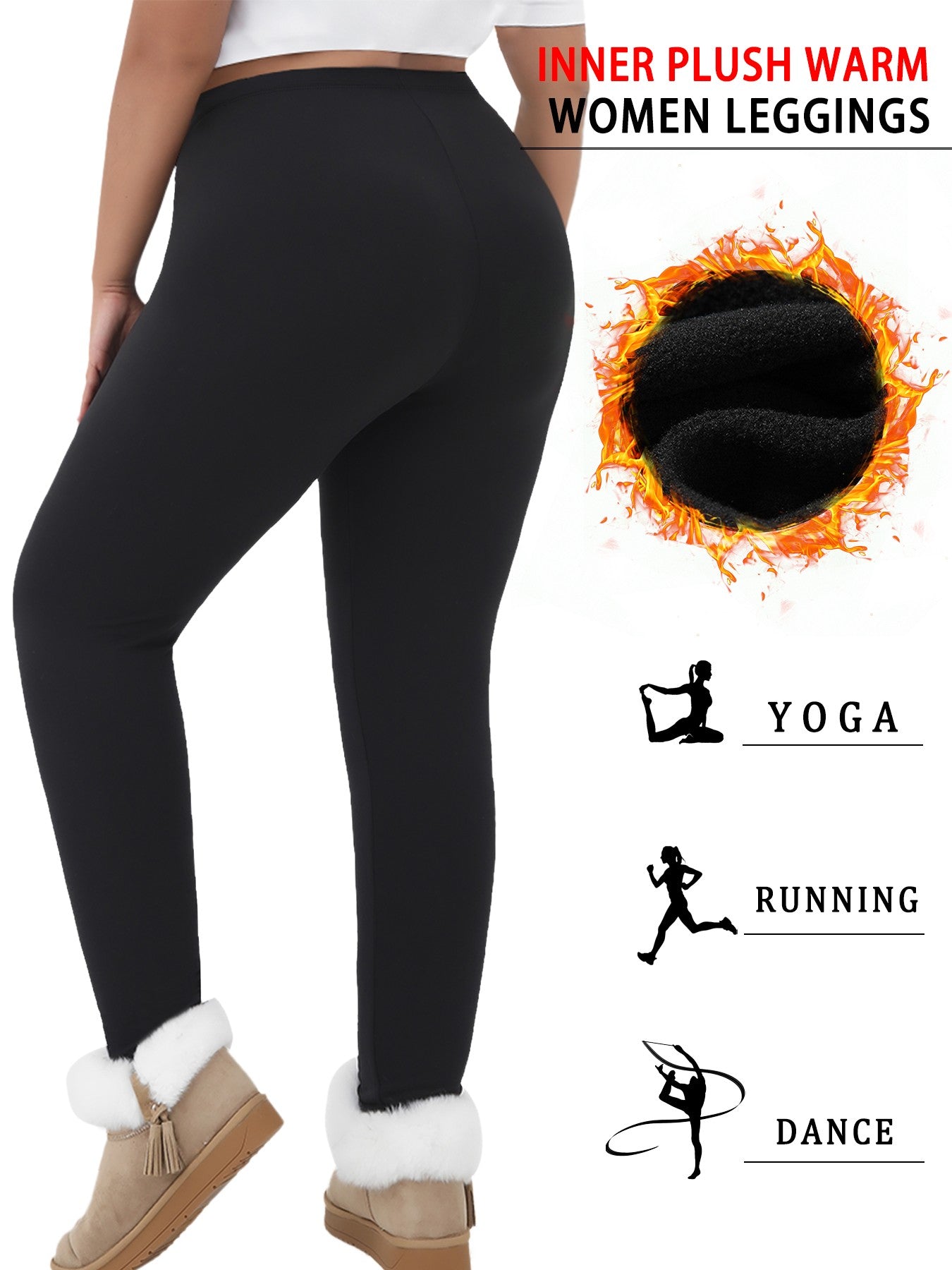 Plus Size Super Soft Fleece Lined Leggings Women, Workout Yoga Running Thermal Warm Pants For cold winter Running