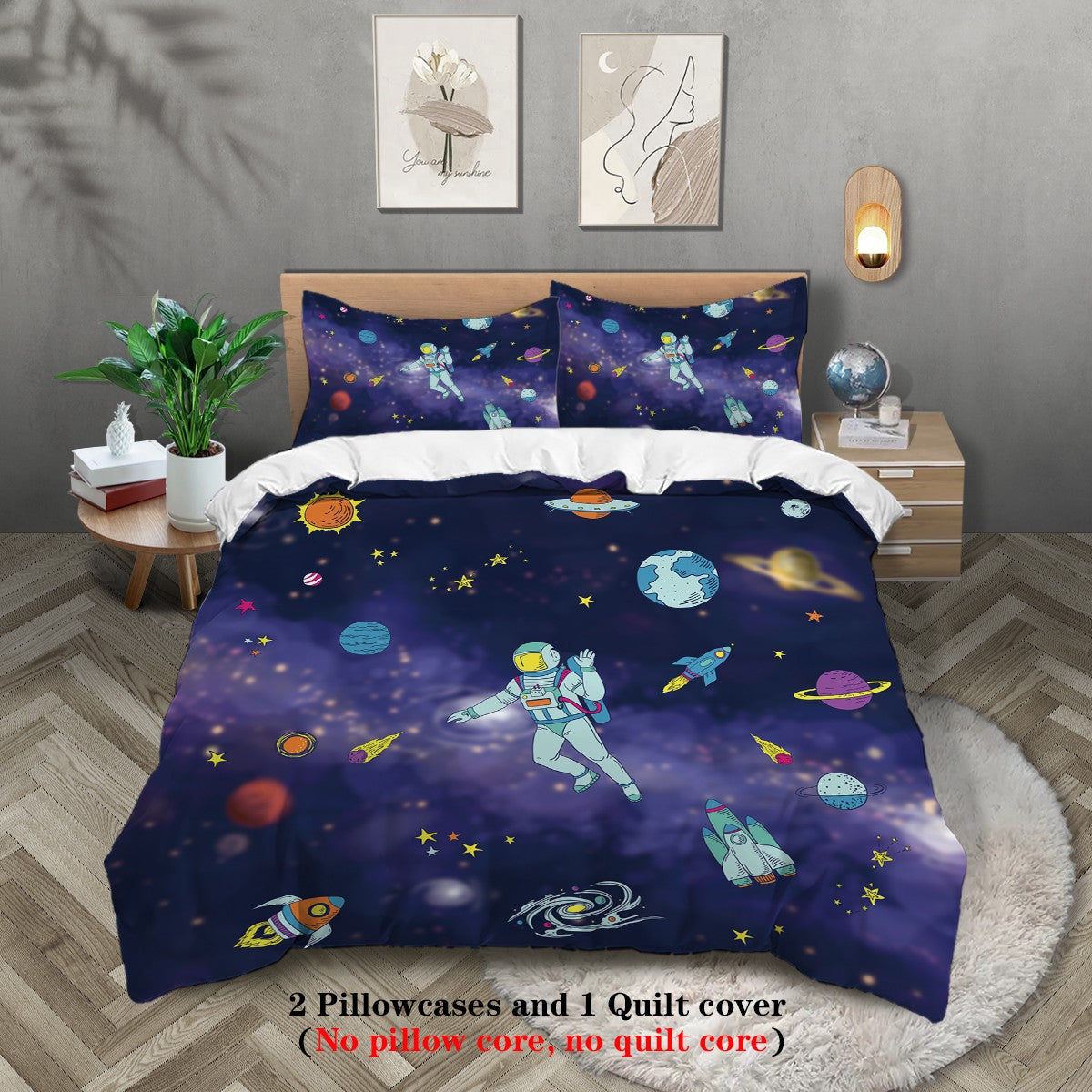 3-piece Starry Sky, Space Planet, Astronaut Pattern Print (1 duvet cover+2 pillowcases, no core) Comfortable Bedding Set