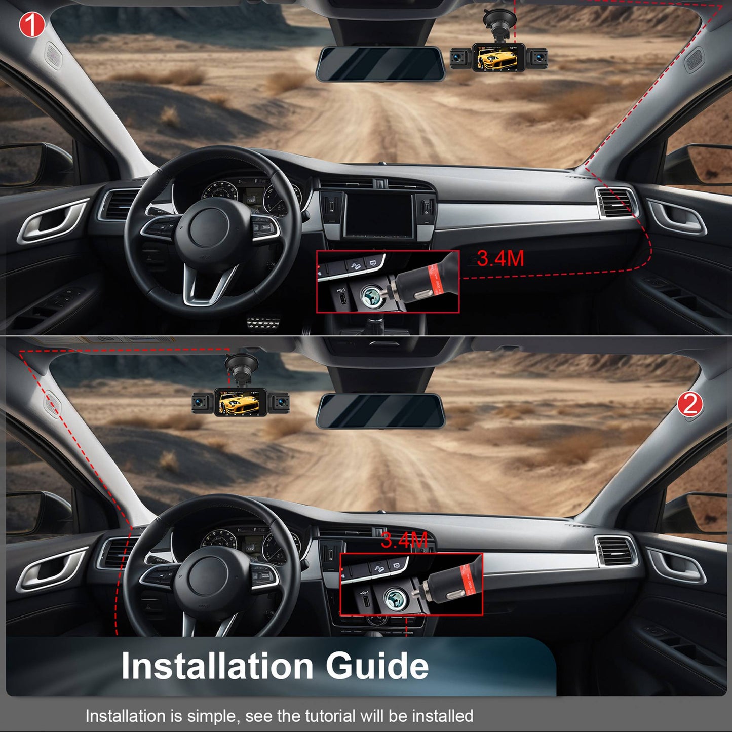 Câmera automotiva (Dashcam) 4 canais Black Box WiFi Câmera de condução FHD 1080P Visão Noturna Gravação em Loop adiciona kit de fiação acessórios automotivos