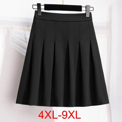150Kg Plus Size Women's Autumn Loose Pleated A-Line Skirt 4XL 5XL 6XL 7XL 8XL 9XL Solid Elastic Waist Skirt Black