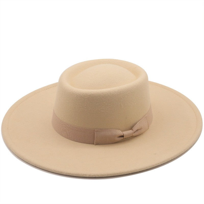 Chapéu Fedora Feminino De Lã Feltro Preto Liso Com Aba Larga De 9,5 Cm E Topo Reto, Com Laço, Vintage, Igreja, Casamento, Panamá