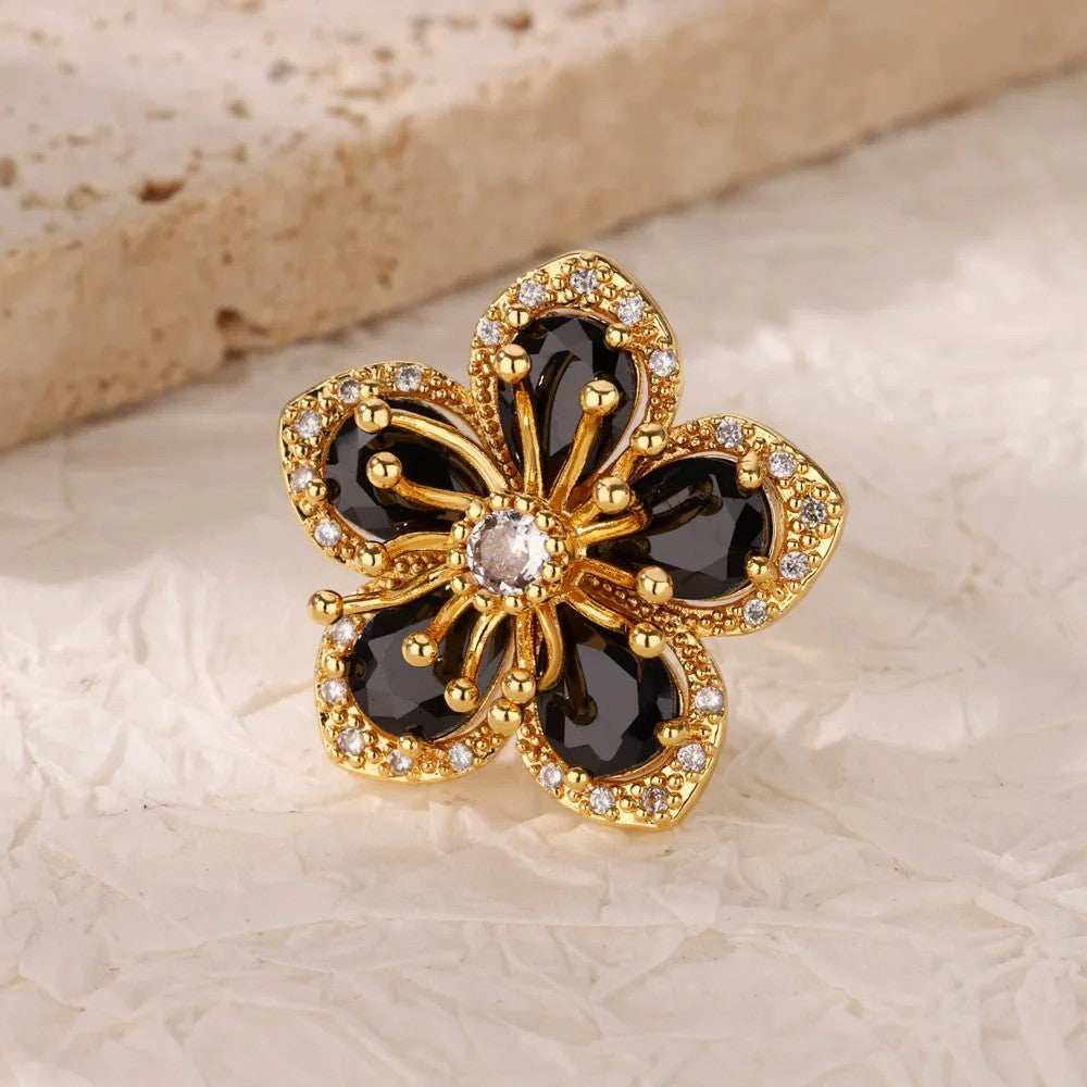Anéis de Luxo em Aço Inoxidável Banhado a Ouro Pedra Colorida Zircônia Cristal Coração Anel Feminino Casamento Joias Boho Presente de Natal