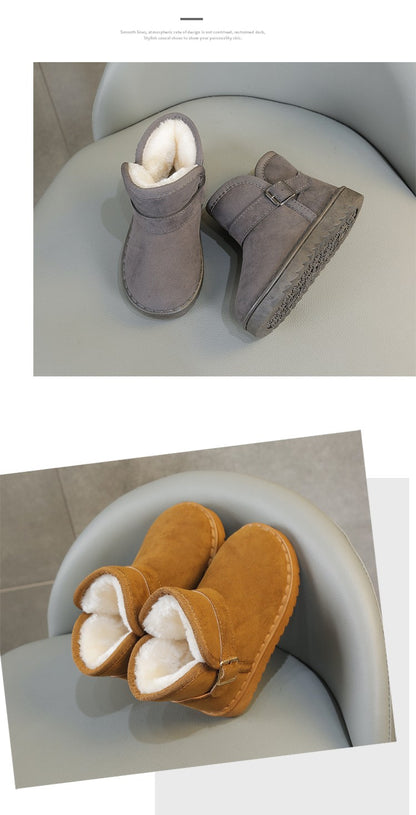 Boys Thermal Boots Kids Versatile Casual Buckle Non-slip Children Fashion Simple Non-slip Girls Snow Boots Cotton Winter Autumn