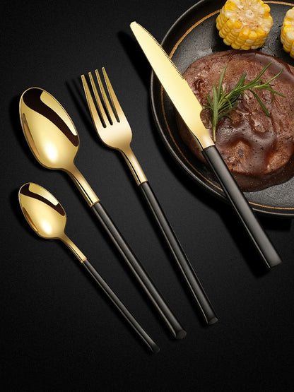 Cutlery set Thickening and widening high-grade 304 stainless steel tableware Knight knife fork spoon tableware set dinnerware
