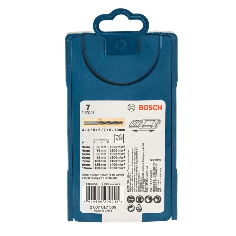 BOSCH 2607017505 Conjunto de 7 Brocas para Madeira Mini-X-Line 3-10mm Acessórios para Ferramentas Elétricas Bosch