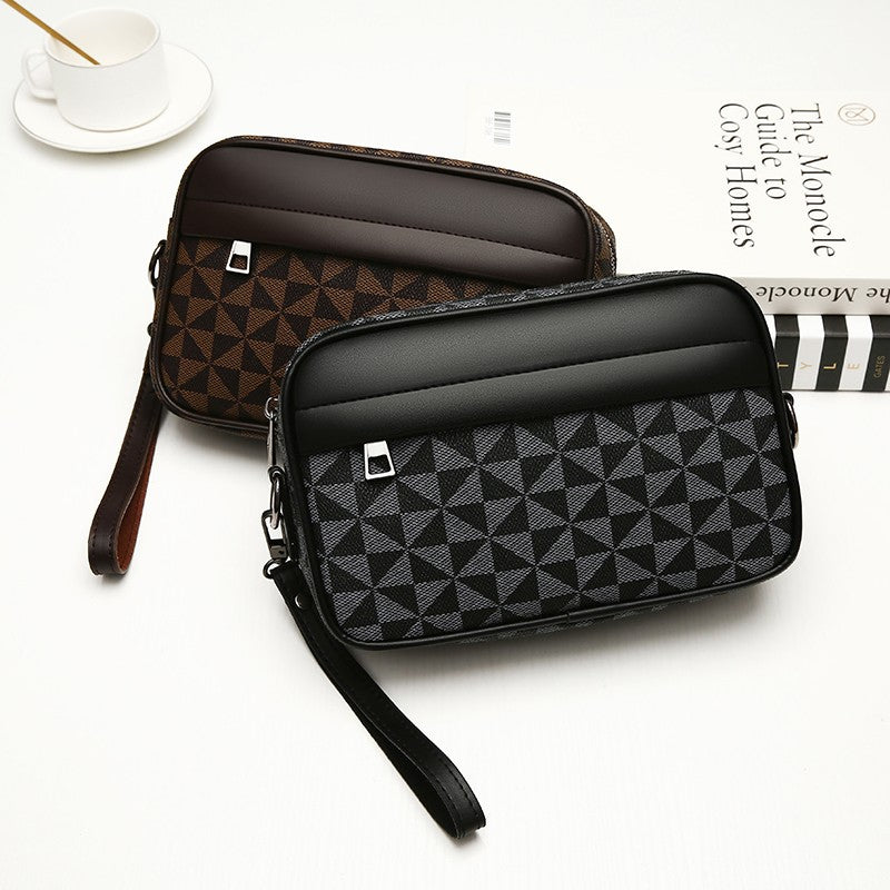 Fashion Business Shoulder Bag PU Leather Men Clutch Bag Wide Strap Crossbody Bag Designer Casual Male Messenger Pack Phone Purse