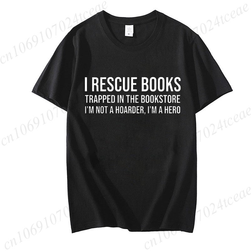I Rescue Books Print T-Shirts Trend Women Fashion Clothing Graphic T-shirts Clothes Christmas Female Shirts Lady Casual Clothing