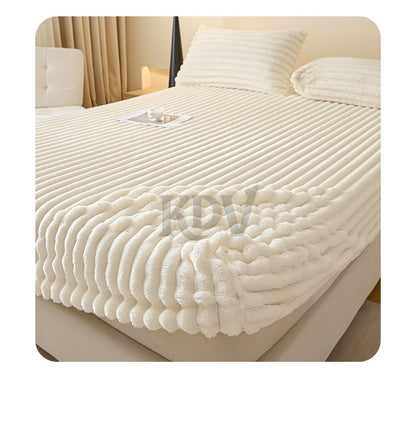 Solid Color Thick Faux Rabbit Fur Mattress Cover Autumn Winter Warm Velvet Mattress Protector Fluffy Soft Plush Fitted Bed Sheet