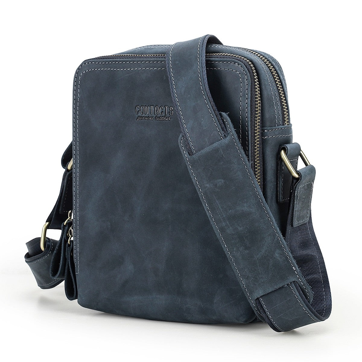 CONTACT'S Genuine Leather Men's Messenger Bag Vintage Sling Shoulder Bags for 7.9" iPad Mini High Quality Male Crossbody Bag Men