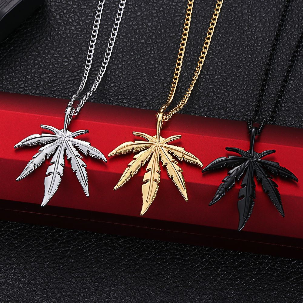Charm Chain Men Jewelry Rock Titanium Steel Punk Vintage Maple Leaf Necklace Choker Hip Hop Leaf Pendant