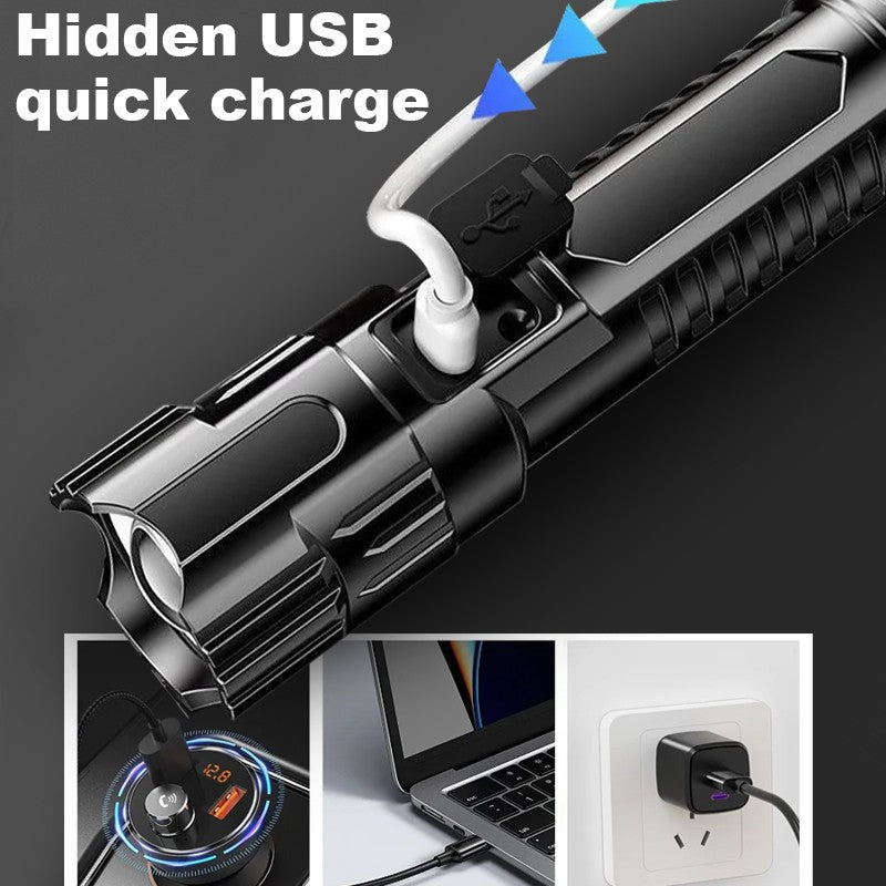 Portable Strong Light LED Flashlight Rechargeable Telescopic Zoom Torch Safety Emergency Light for Outdoor Camping Cycling Lamp