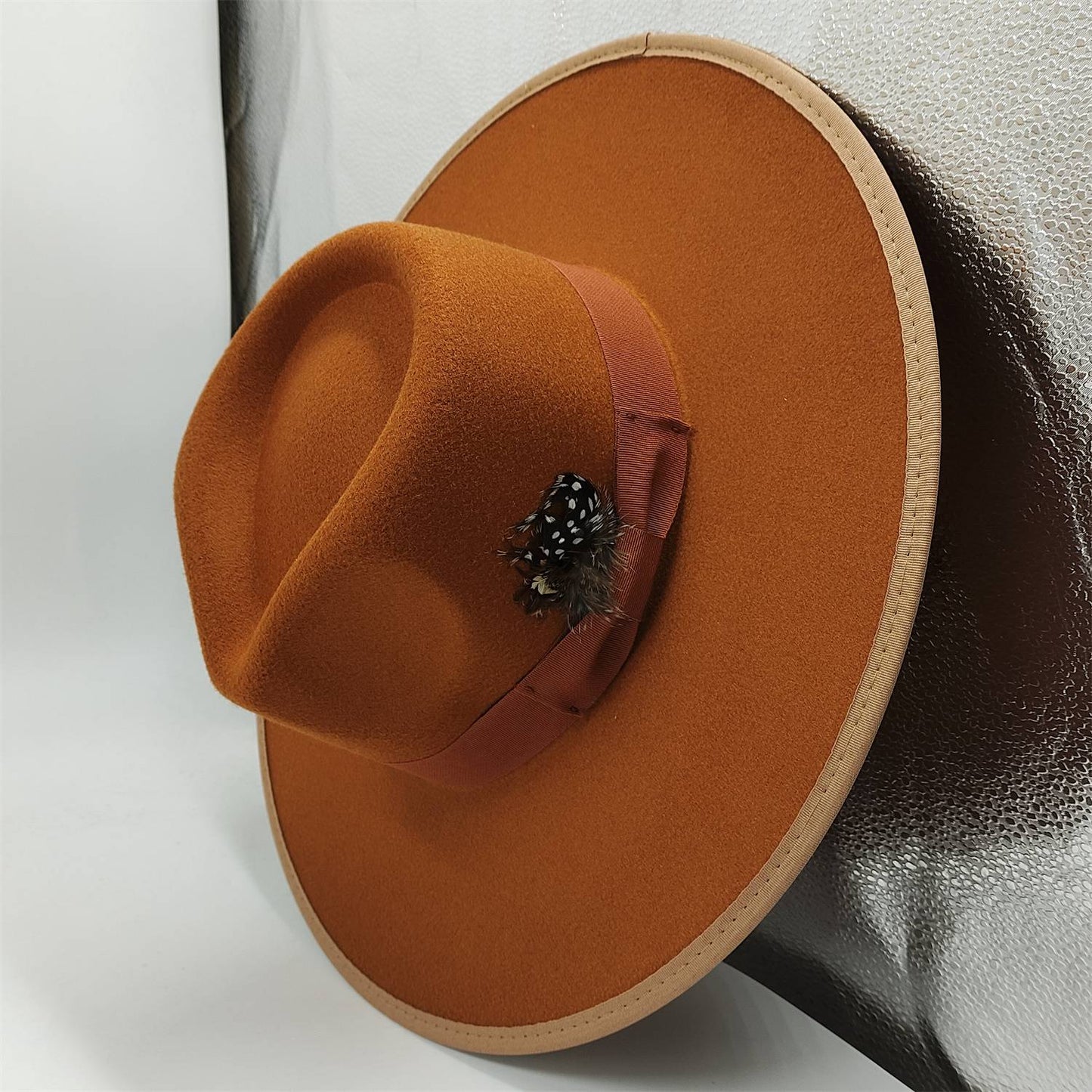 Chapéu Fedora Pintado à Mão Masculino e Feminino Chapéu Panamá Moda Primavera Outono com Pena Envolta Chapéu Fedora de Lã com Aba Grande
