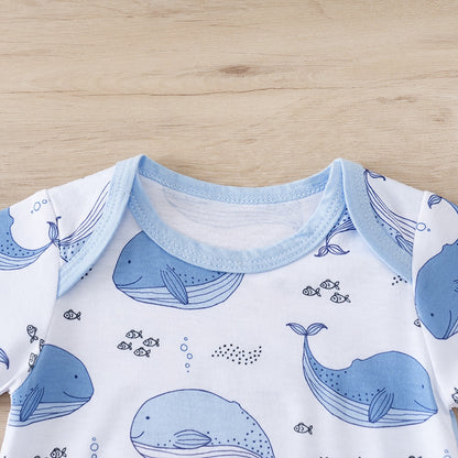 IURNXB Baby Romper Short Sleeve Infant Whale Print Bodysuit Newborn Cartoon Allover Printed Onesie for Boy's Clothing 0-18M