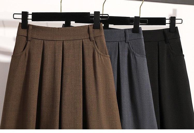 Solid Versatile Medium Length Pleated Skirt 2026 Plus Size Skirts A-Line Maxi Gown Spring Autumn New Half-length Umbrella Skirt