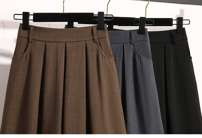 Solid Versatile Medium Length Pleated Skirt 2026 Plus Size Skirts A-Line Maxi Gown Spring Autumn New Half-length Umbrella Skirt