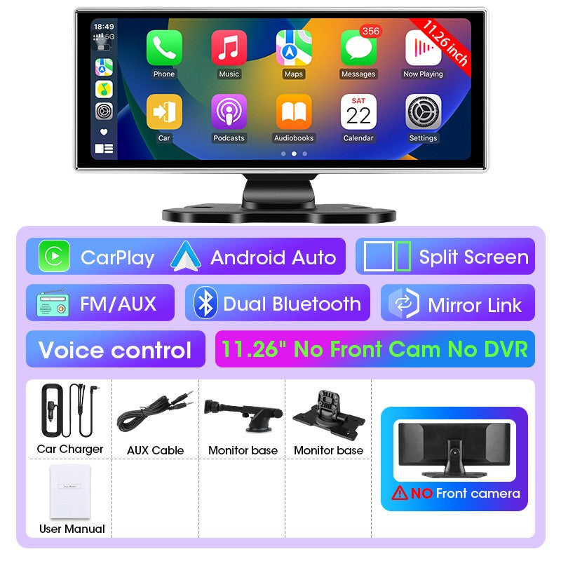 Câmera Veicular 10/11.26 polegadas 4K DVR Automotivo Sem Fio Carplay & Android Auto GPS Navegação Gravador de Vídeo Painel Dupla Lente Wifi FM AUX