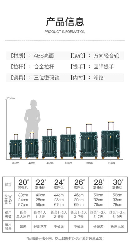 Large Capacity Aluminum Frame Luggage Suitcase with Wheels Travel Bag Durable And Wear-Resistant 20-28 Inch Rolling Suitcase